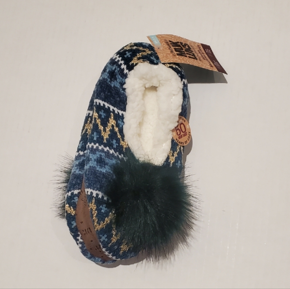Muk Luks Teal, Blue and Gold Women's Ballerina Slippers Sz S/M 5-7